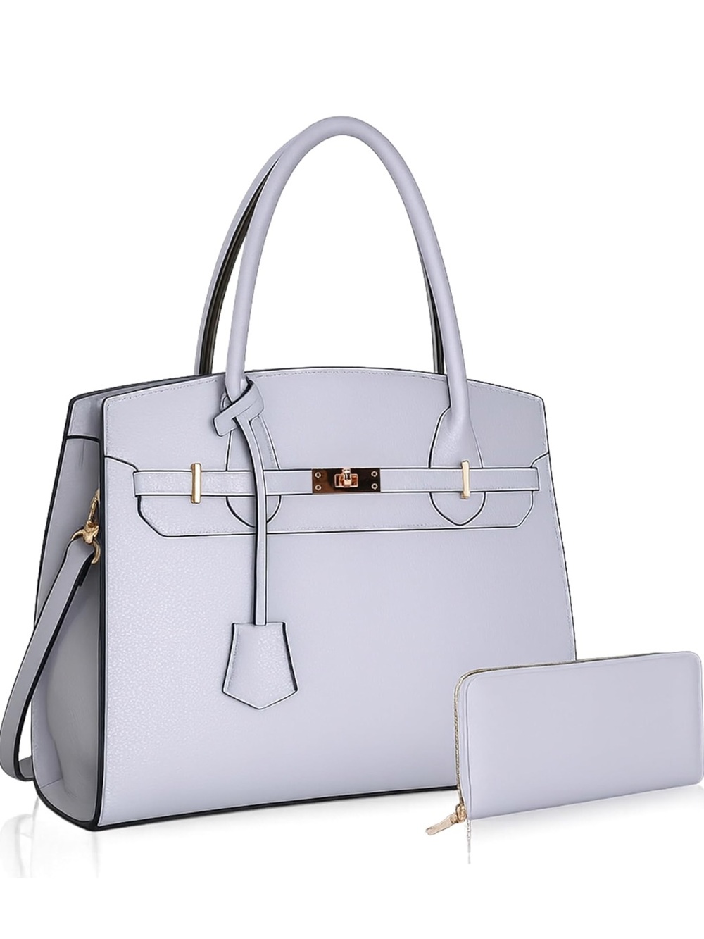 Classic Structured Tote Bag with Wallet - Light Lavender